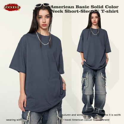 ZODF 2024 Heavy-Weight 345gsm Basic Solid T-Shirts For Men Unisex Women Summer Loose 100% Cotton T Shirt Brand Clothes HY0771