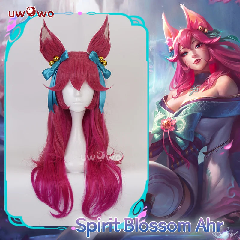 IN STOCK UWOWO League of Legends LOL Spirit Blossom Ahri Foxx Cosplay Wig With Ears Long Hair