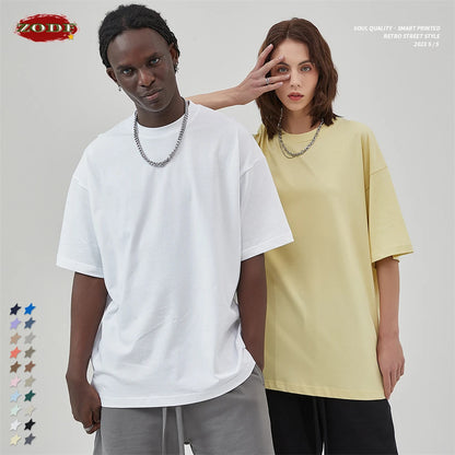 ZODF 2025 Spring Summer Men Solid 100% Cotton T-Shirts Unisex Women Loose 230gsm Noshrink Basic T Shirt Brand Tops HY0151