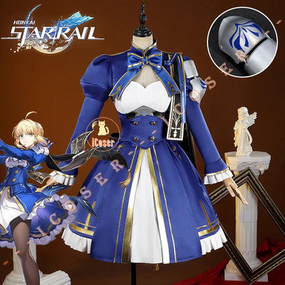 iCoser Honkai Star Rail Fate Saber Cosplay Costume Wig Dress Uniform Headwear Carnival Halloween Party Women Girls Props Gifts
