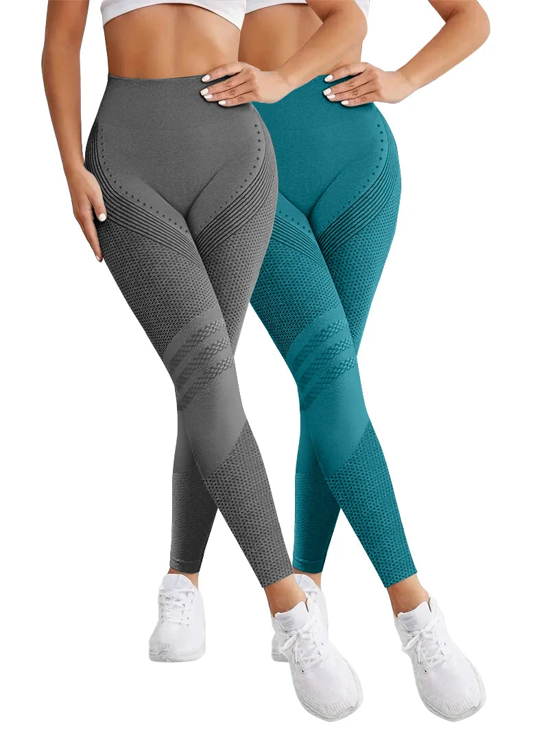2 Pieces Women’s Push Up Workout Leggings Seamless Scrunch Butt Gym Pants