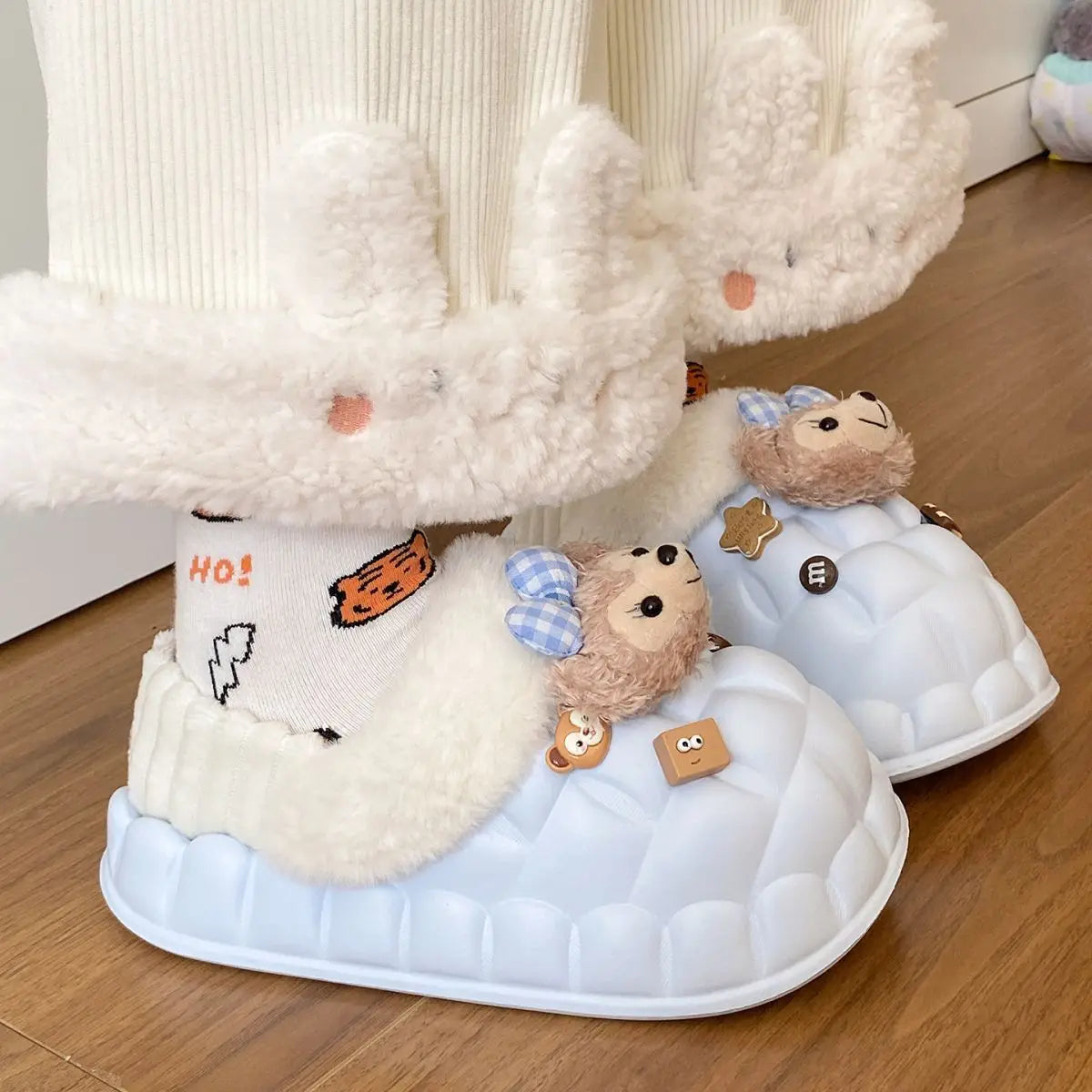 Disney Shelliemay Detachable Cotton Shoes Eva Thick Bottom With Velvet For Outer Wear, Warm And Waterproof Adult Cotton Dragging