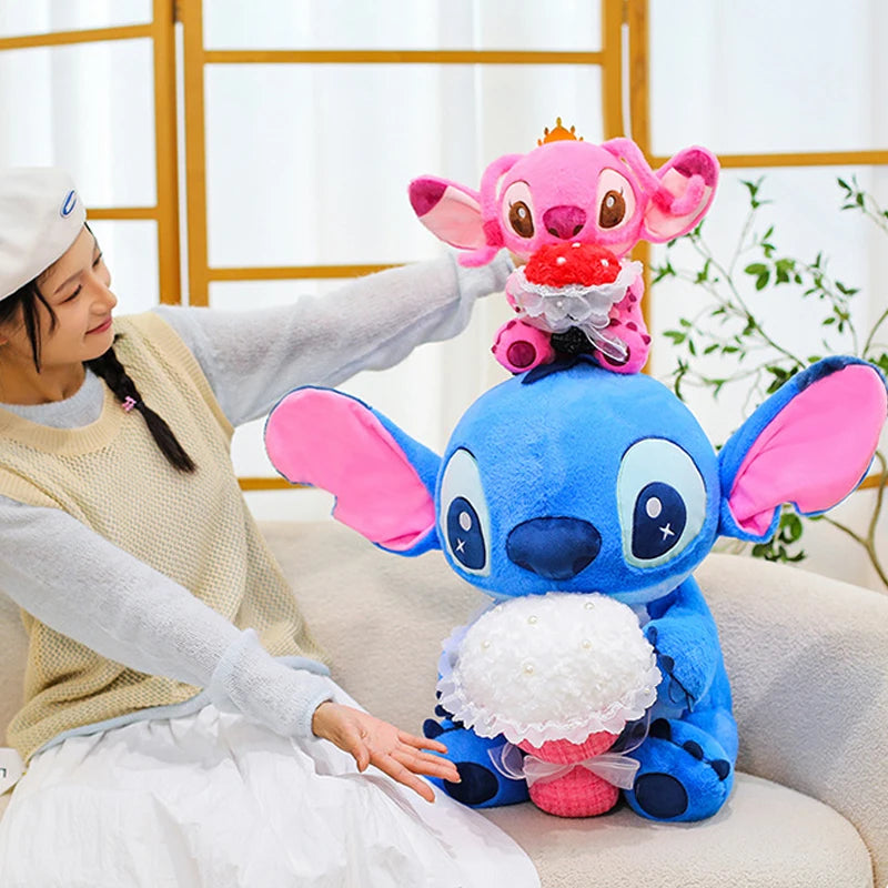 30/70CM Lilo and Stitch Disney Plush Toys Anime Cartoon Stuffed Xmas Rose Bouquet Angel Stich Doll Plushie Kids Birthday Gifts