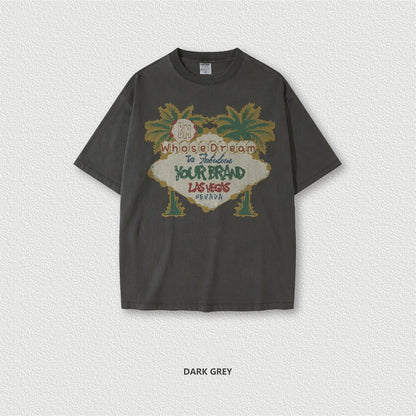 ZODF New Men High Street Washed T-Shirts Unisex Loose Tree Printing 285gsm Cotton O Neck T Shirt For Summer HY0512