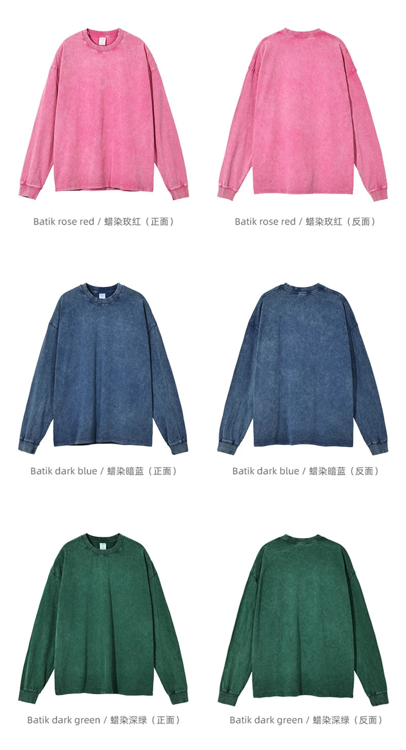 ZODF Retro Men Long Sleeve Washed Cotton T Shirt Unisex Loose 250gsm Basic Atumn TEES Tops Brand Streetwears HY0394