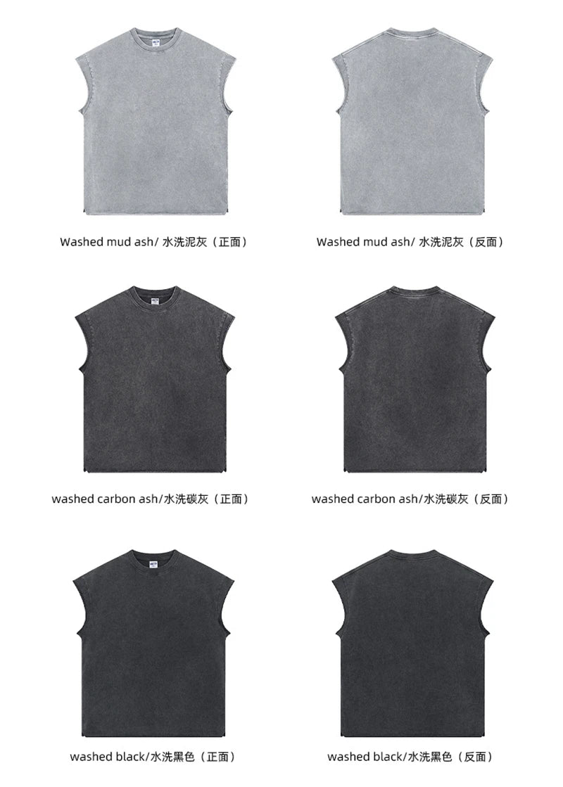 ZODF Trendy Summer Men Batik Washed 275gsm Cotton Tank Tops Unisex Oversized Loose Edge Sleeveless Vests Brand Tees HY1036