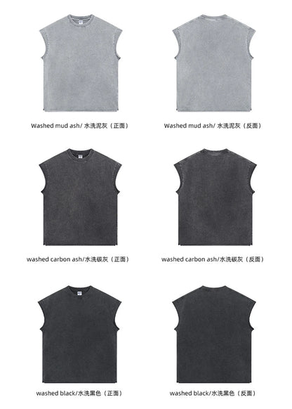 ZODF Trendy Summer Men Batik Washed 275gsm Cotton Tank Tops Unisex Oversized Loose Edge Sleeveless Vests Brand Tees HY1036