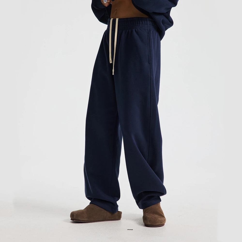 ZODF 2025 Winter 430gsm Unisex Fleece Straight Sweatpants Thick Warm Casual Oversized Trousers HY1170 - Navy Blue / L