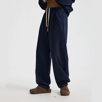 ZODF 2025 Winter 430gsm Unisex Fleece Straight Sweatpants Thick Warm Casual Oversized Trousers HY1170 - Navy Blue / L
