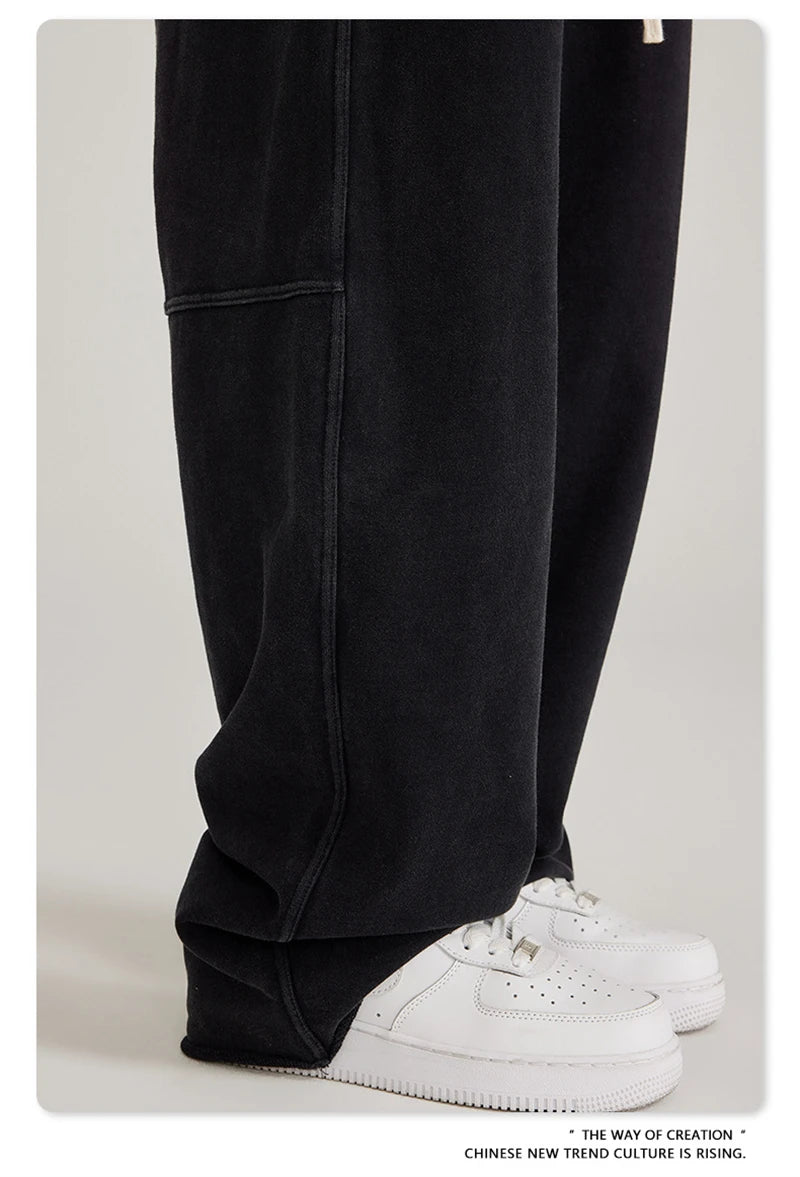 ZODF 2023 Spring Men 380gsm Washed Cotton Pants American Retro Unisex Loose Edge Oversized Straight Trousers Streetwears HY0537