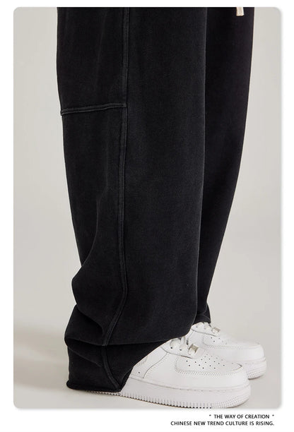 ZODF 2023 Spring Men 380gsm Washed Cotton Pants American Retro Unisex Loose Edge Oversized Straight Trousers Streetwears HY0537