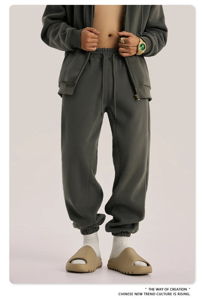 ZODF Unisex 345gsm Fleece Sweatpants Loose Fit Retro Hip Hop Winter Joggers HY0005