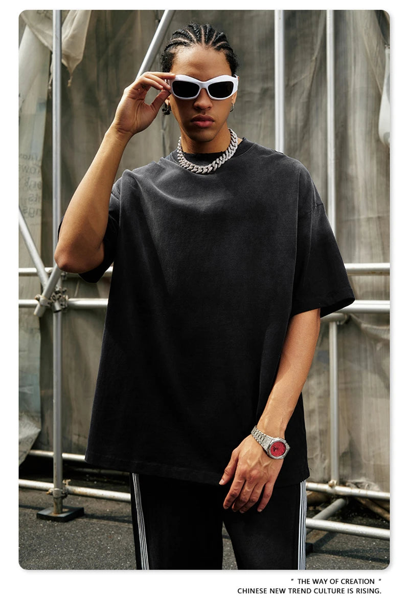 ZODF 2024 Summer Men Washed Gradient T-Shirts Unisex Women Distressed 250gsm Cotton T Shirt Brand Tees Streetwears HY0814