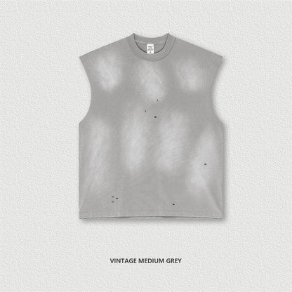 ZODF 2025 Summer 285gsm Washed Tank Tops For Men Unisex American Retro Cut Distressed Oversized Sleeveless TEE Vest HY1006