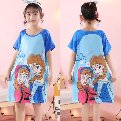 MINISO Children Home Clothing Girls Night Dress Summer Short Sleeve Disney Hello Kitty Cat Toddler Girl Pjs Nightgown Sleepwear