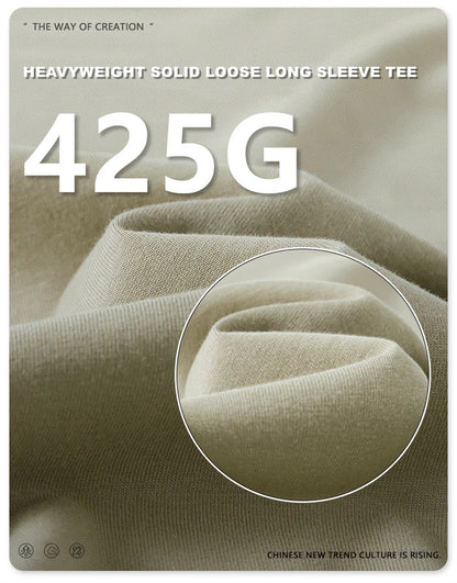 ZODF Autumn Winter 425gsm Long Sleeve T-Shirt American Retro Unisex Loose Heavyweight Basic Cotton T Shirts TEE HY0676
