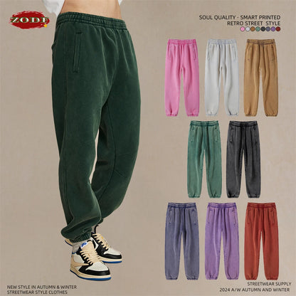 ZODF Retro Winter 360gsm Batik Washed Fleece Sweatpants Unisex Loose Drawstring Warm Joggers HY0714