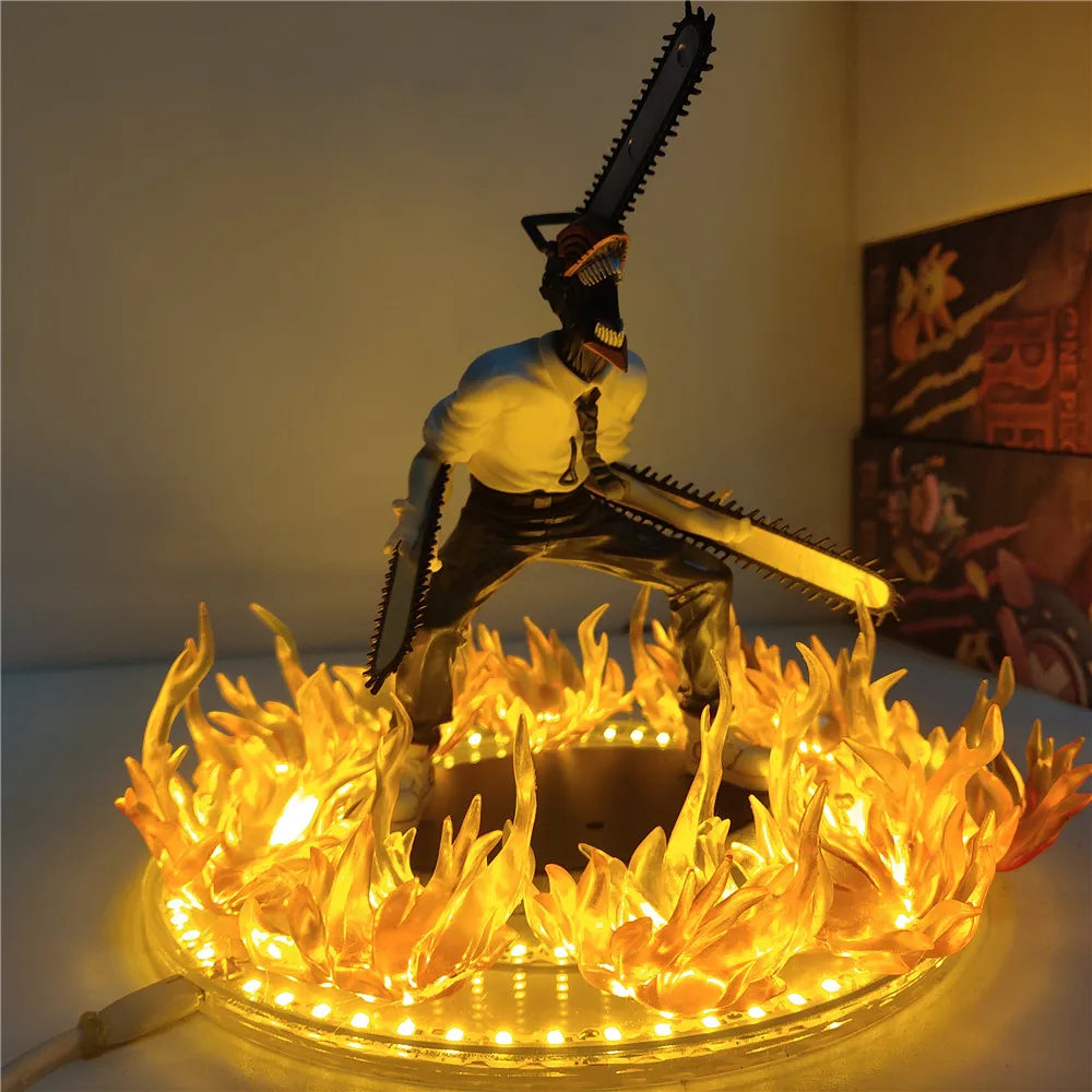 Chainsaw Man Denji Anime Figures PVC Toys Fire Effect 18cm Action Figures LED Visual Night Lights Model Doll Juguetes Figurals