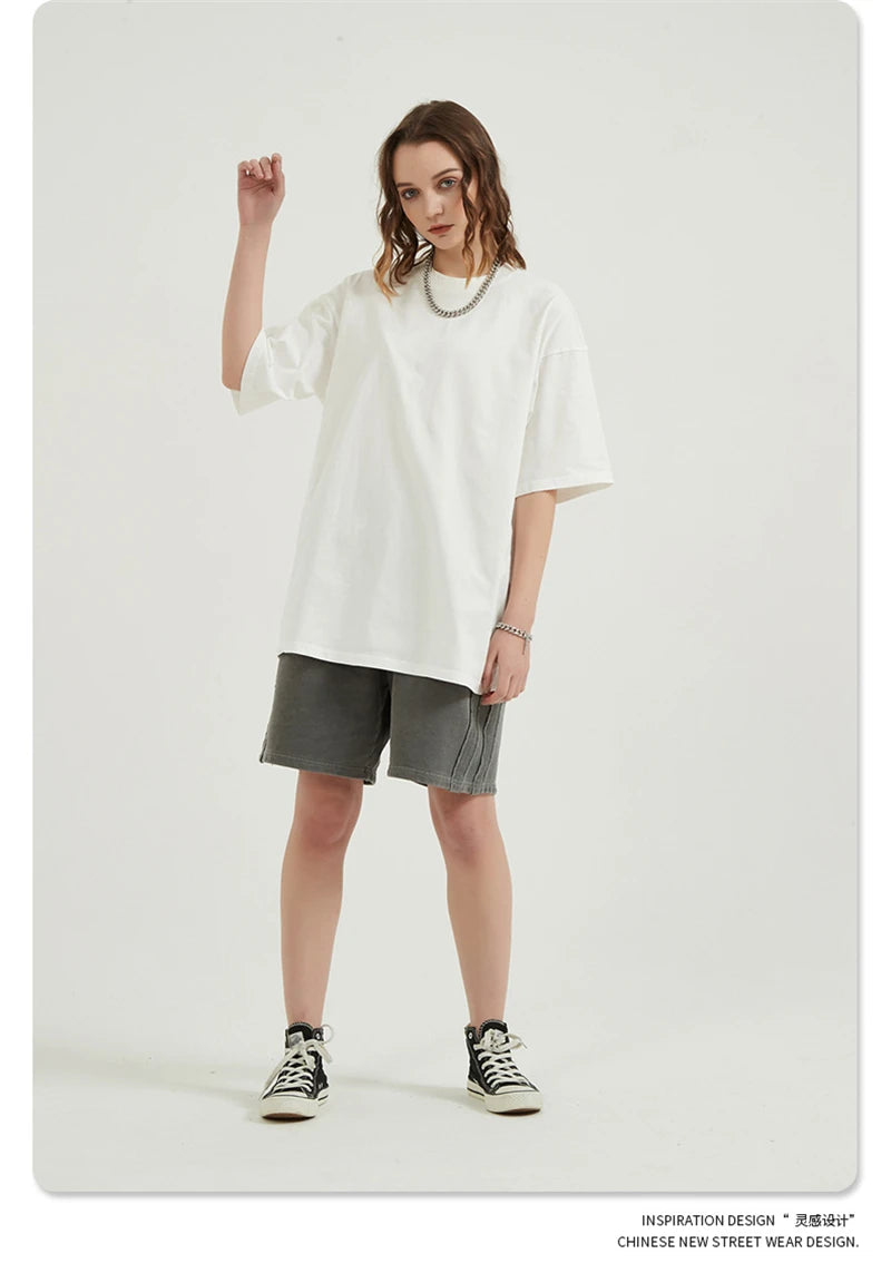 ZODF Men 2024 Retro Summer Washed Solid Cotton T-Shirts Unisex Retro Loose High Street 250gsm Basic Tees Streerwears HY0075