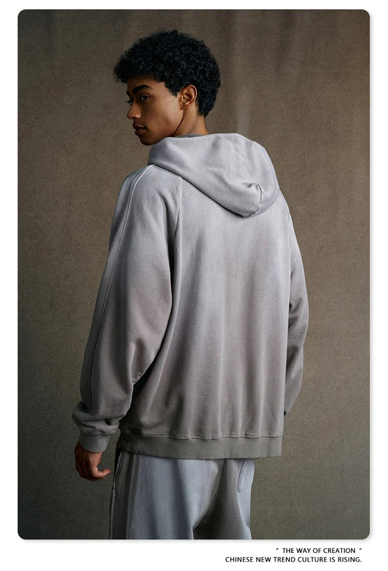 ZODF Retro Winter 370gsm Monkey Washed Hoodies For Man Unisex Oversized Off Shoulder 100% Cotton Hooded Coats Pullovers HY1136