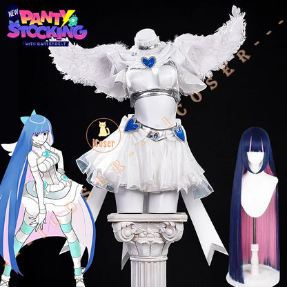 Anime New Panty Stocking with Garterbelt Stockiel Anarchy Stocking Cosplay Costume Angel Skirt Wings Halloween for Women Girls