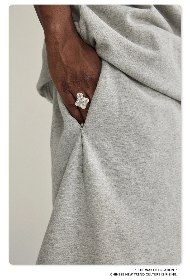 ZODF New Summer Men Retro Washed Shorts Unisex Drawstring Loose Edge 420gsm Solid Knee Length Cotton Pants Streetwears HY0589