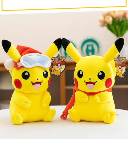 Pokemon Pikachu Plush Toys Anime Pokémon Plushie Dolls 25cm Kawaii Stuffed Pillow Skiing Pikachu Christmas Gifts for Childrens
