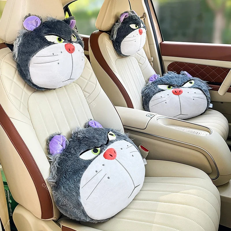 Disney Lucifer Cat Headrest Back Cushion For Car Seat Safety Belt Cover Huggable Pillow Stuffed Animal Grey Cat Plushies Gifts