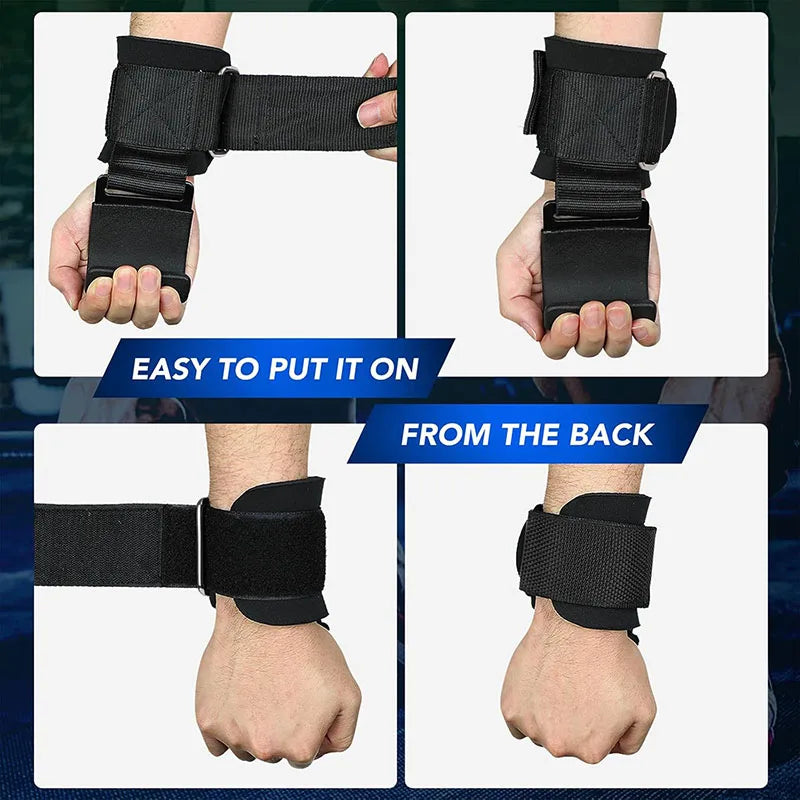 Weight Lifting Hook Grips with Adjustable Wrist Wraps for Gym Fitness Pull-Ups Powerlifting Gloves 1 Pair