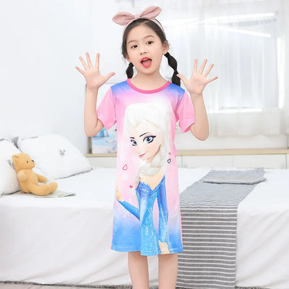 MINISO Children Home Clothing Girls Night Dress Summer Short Sleeve Disney Hello Kitty Cat Toddler Girl Pjs Nightgown Sleepwear