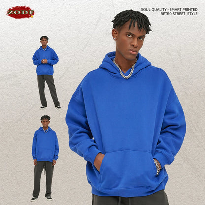 ZODF New Thick 350gsm Fleece Hooded Hoodies For Men Unisex Winter Oversized Loose Basic Solid Sweatshirts Pullovers Coats HY0631