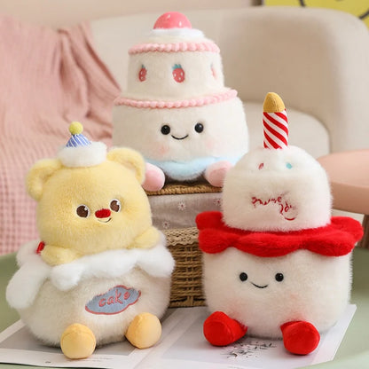 30cm Kawaii Soft Birthday Cake Plush Pillow Cute Cream Bear Strawberry Cake Stuffed Toy Huggable Pillow Cushion Nice Gift