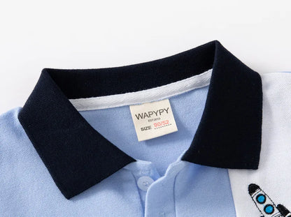 80-130cm Kids Polo Shirts 3 to 4 Year Boy Clothes Cotton Short Sleeve Children's Shirt Blue Dino Bunny Print Tops Summer T-shirt