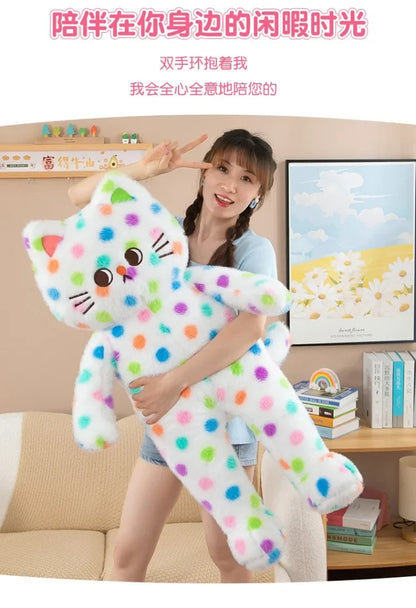 45-80cm Kawaii Wave Point Cat Plush Toy Doll Pillow Cushion Cartoon White Red Large Size Sleeping Plush Doll Gift for Girlfriend