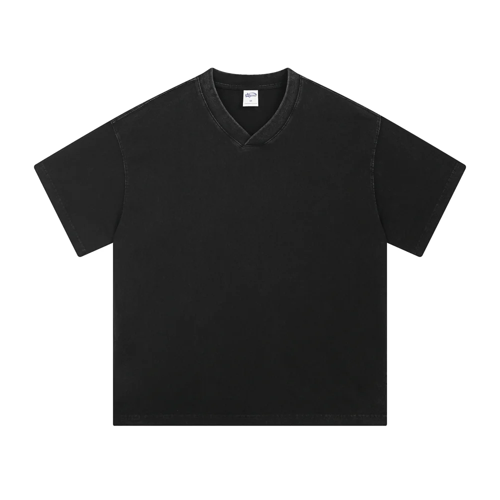 ZODF 2025 Men Summer 250gsm Batik Washed Cotton T-Shirts Retro Unisex Oversized V Neck Distressed T Shirt Brand Tees HY1067