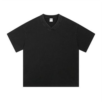 ZODF 2025 Men Summer 250gsm Batik Washed Cotton T-Shirts Retro Unisex Oversized V Neck Distressed T Shirt Brand Tees HY1067