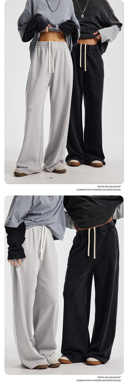 ZODF Retro 2025 Autumn Men 380gsm Washed Cotton Pants Unisex Patchwork Distressed Heavyweight Loose Solid Terry Trousers HY1071