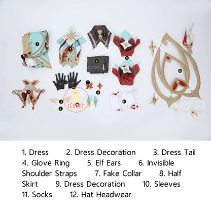 Genshin Impact Alice Cosplay Costume Wig Dress Uniform Headwear Carnival Halloween Party Women Girls Holiday Role Play Outfit