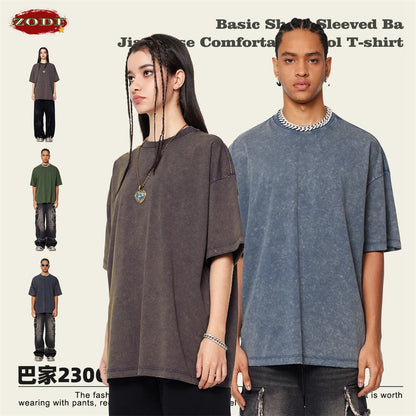 ZODF Vintage 2024 Summer Men Washed Solid 230gsm T-Shirts Unisex Ripped Breathable Quick Dry Cooling Feeling T Shirt Tees HY0801