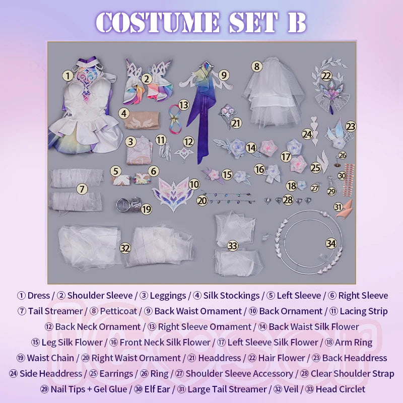 Honkai Star Rail Cyrene Cosplay Costume Wig Dress New Skin Uniform Metal Accessory Elysia Amphoreus Halloween Party Women Girls