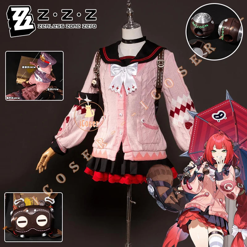 Zenless Zone Zero Ukinami Yuzuha Cosplay Costume Wig Skirt Sweater Uniform Headwear Spook Shack Halloween Party for Women Girls