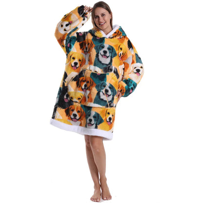 Leopard Winter Women Thicken Warm Hoodie Blanket Pink Blue Oversize Large Pocket Couple Loose Sweatshirts Mens Graphic Hoodies