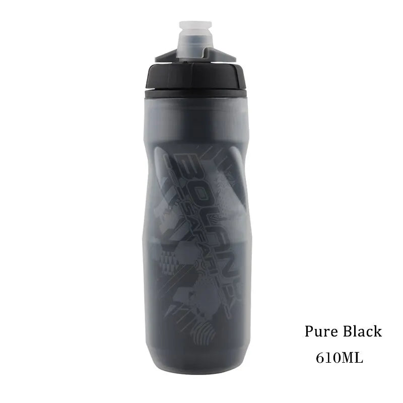 Bolany 600ml Mountain Cycling Water Bottle PP5 Double-Layer Insulated Leak-Proof Outdoor Sports Cup - Pure Black
