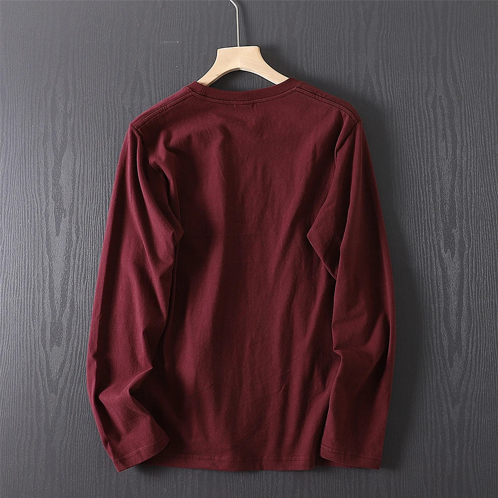 2025 Autumn New American Retro Long-sleeved O-neck Letter Printed T-shirt Men's Fashion 100% Cotton Washed Casual Sport Tops