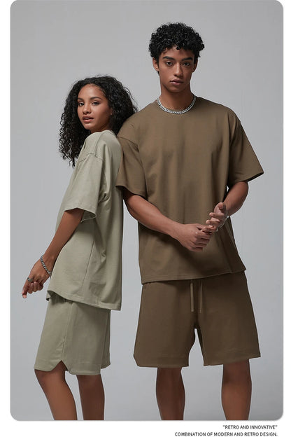 ZODF New Spring Summer Men 305gsm Cotton T Shirts Unisex Heavy Weight Oversized FG Noshrink Basic Solid T-Shirt Tees HY0165