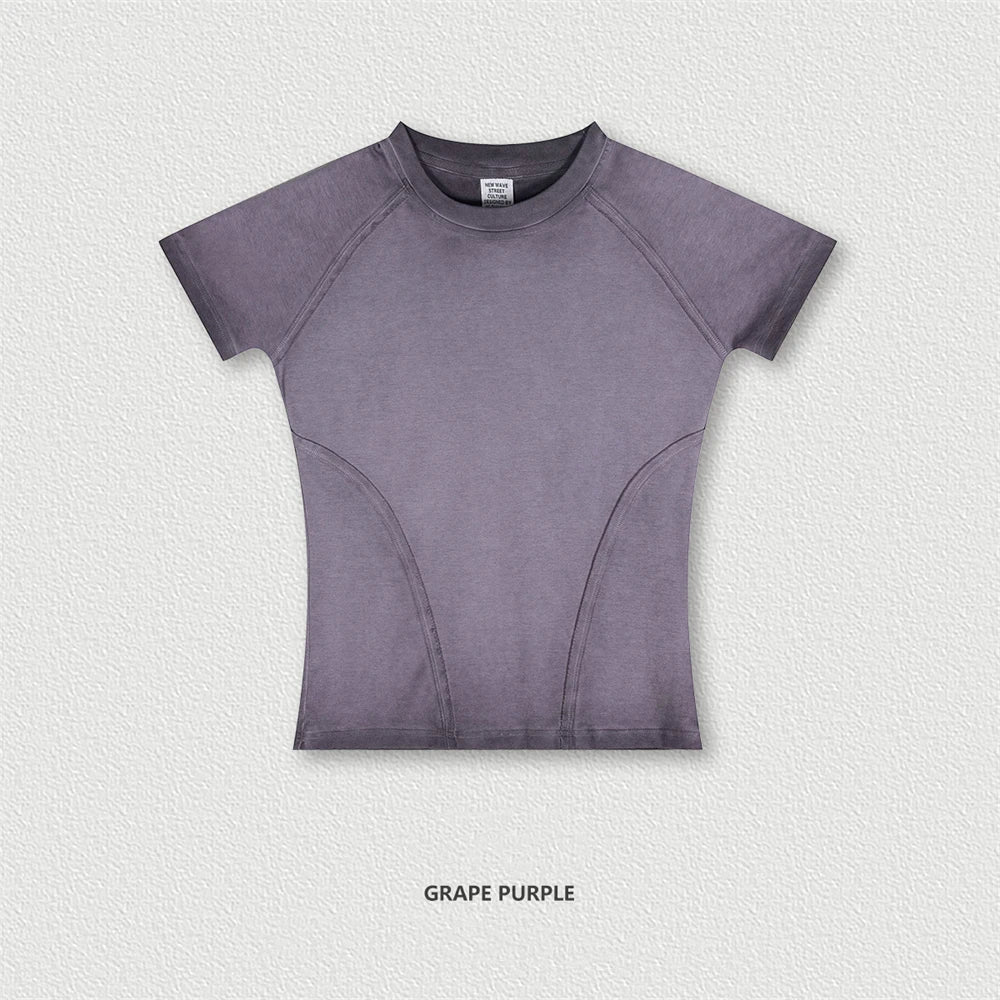 ZODF 2024 Summer Hotweet Washed T Shirt For Women Girls Gradient Raglan Sleeve Comfortable Short Tees Brand Tees HY0826