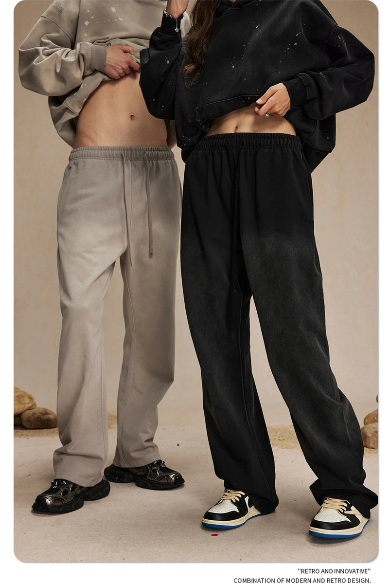 ZODF Retro Autumn Men's Washed Pants Retro Unisex Heavy Weight 450gsm Sports Knitted Straight Trouser Brand Clothes HY0916