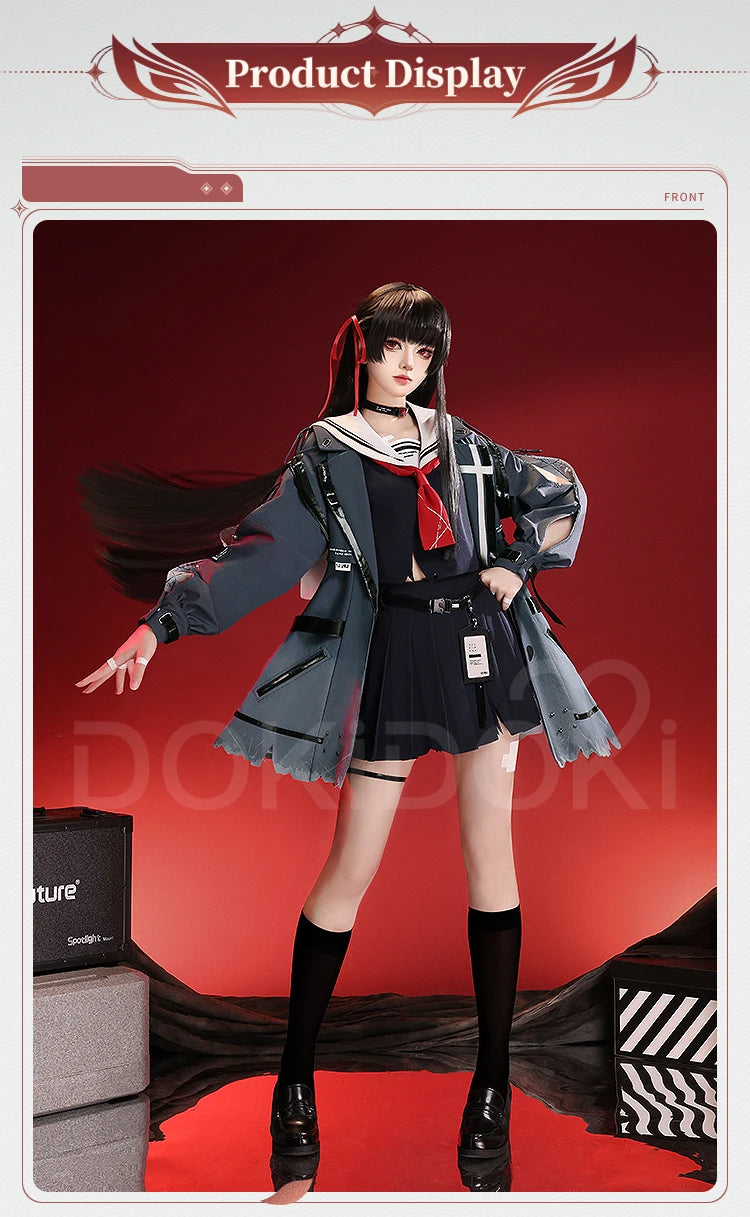 CHISA Cosplay Costume Game Wuthering Waves DokiDoki-SR Women Black JK Uniform Halloween CHISA Suit Coat Cosplay Wig