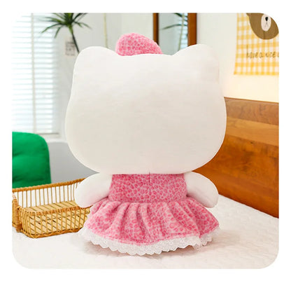 New Sanrio Plush Leopard Print Baseball Cap KT Cat Hello Kitty Stuffed Animal Kitten Pillow Doll for Kids Birthday Xmas Gift For