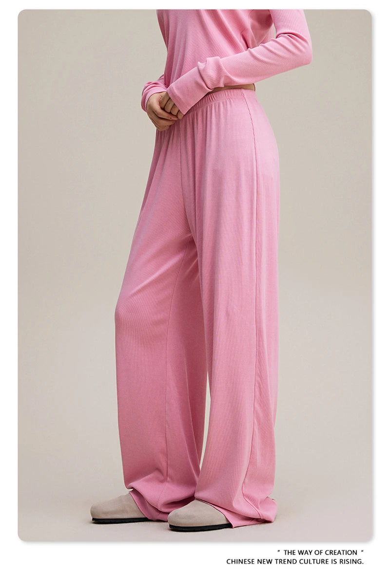 ZODF Women 2025 Solid Comfortable Loose Pants Girls Female 275gsm Solid Wide Lge Straight Trousers Brand Bottoms HY1137